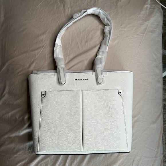 MICHAEL KORS Jet Set Travel Medium Pocket Tote Bag Optic White NEW - Picture 9 of 9